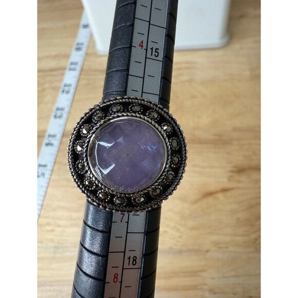 Sterling Silver Amethyst Ring With Marcasite Accents 925 Signed Size 6 - Picture 2 of 13